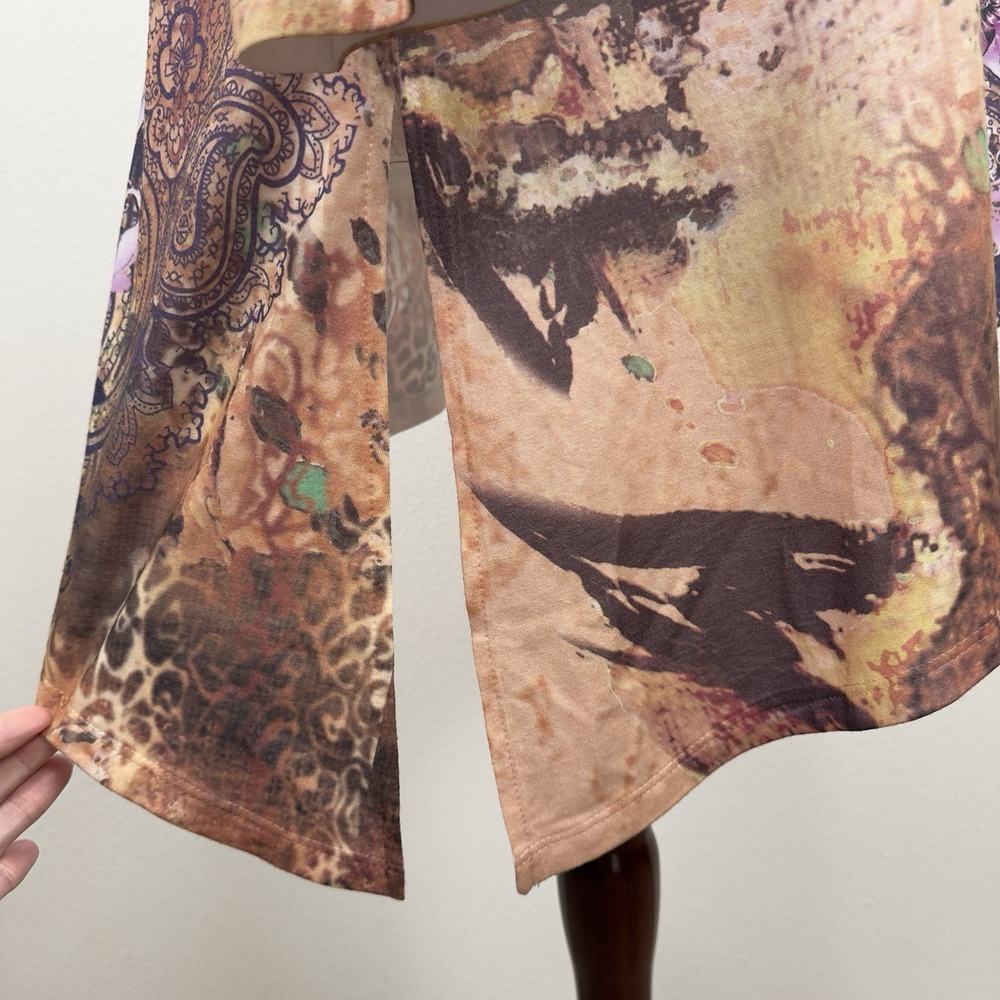 Jess & Jane‎ Top Womens XL Pink Brown Embellished Colorful Artsy Boho Asymmetric - Picture 8 of 13